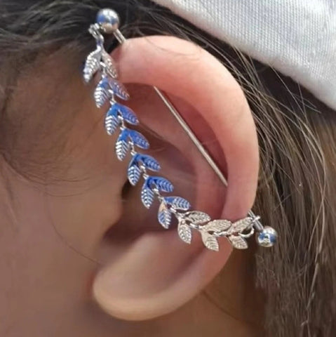 Surgical Steel Leaves Chain 14g Industrial Barbell.