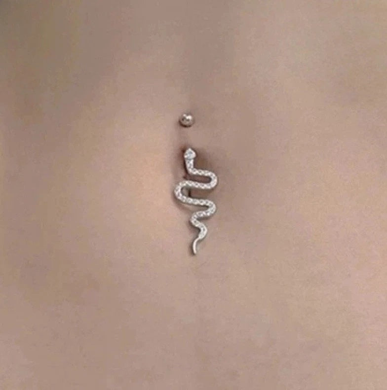 Surgical Steel 14g CZs Snake Navel Barbell.