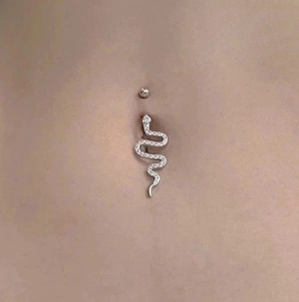 Surgical Steel 14g CZs Snake Navel Barbell.