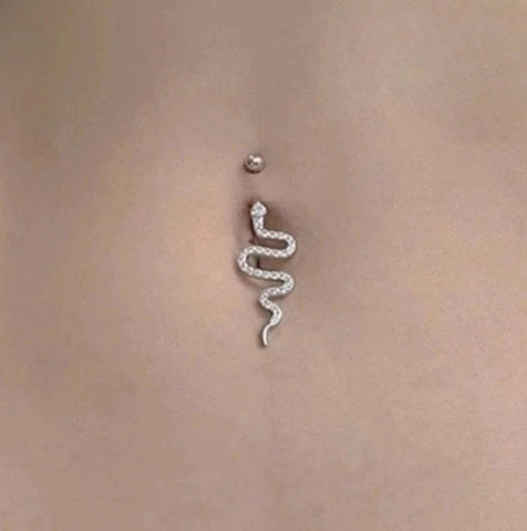 Surgical Steel 14g CZs Snake Navel Barbell.