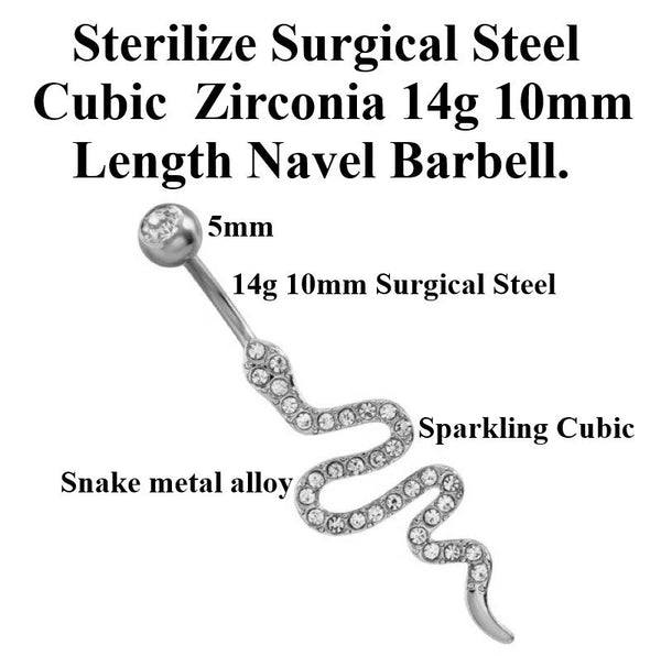 Surgical Steel 14g CZs Snake Navel Barbell.