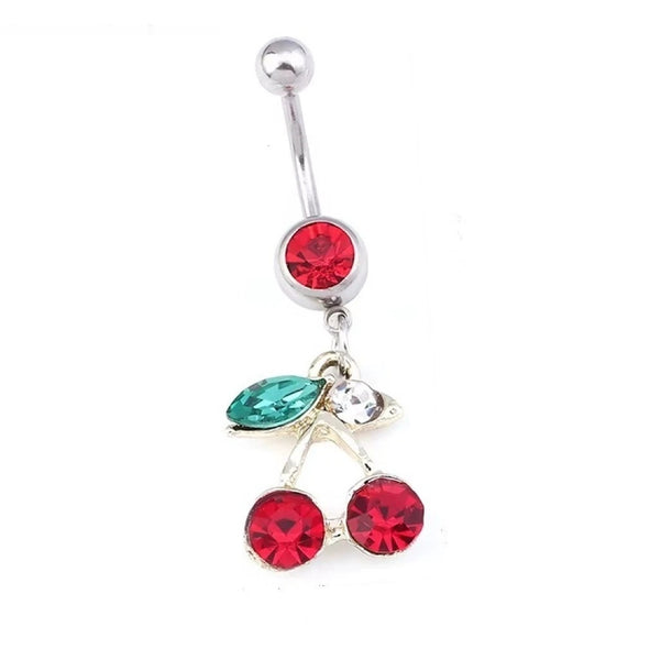 Surgical Steel 14g Pair Cherries Navel Barbell.