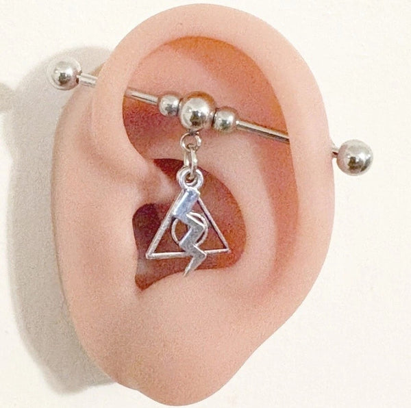 Surgical Steel Hand Crafted HP Deathly Hallows Industrial Barbell.