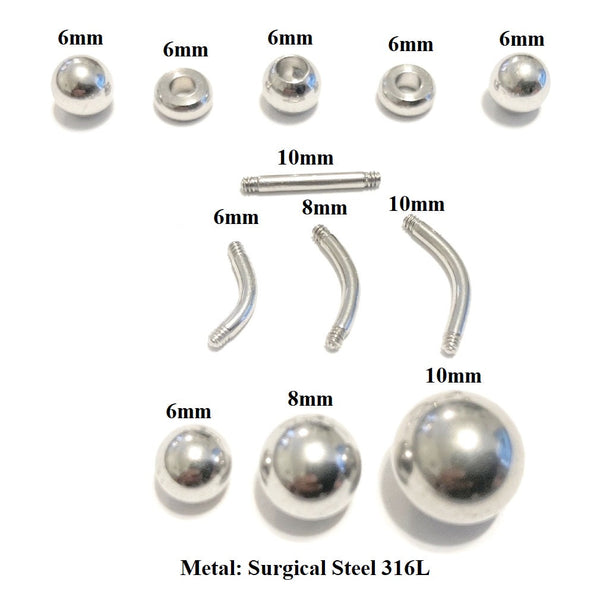 T-BAR Handcraft Surgical Steel 14g VCH Barbell with 8 & 10mm BALLS.