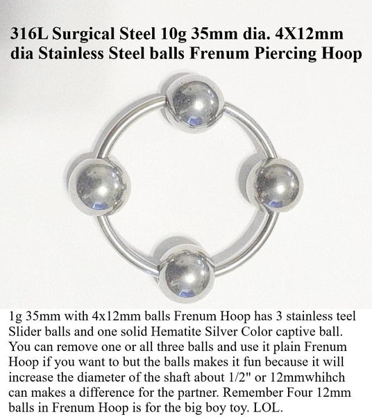 Surgical Steel 10g 35mm dia. with 4x1/2" dia. BEADED FRENUM HOOP.