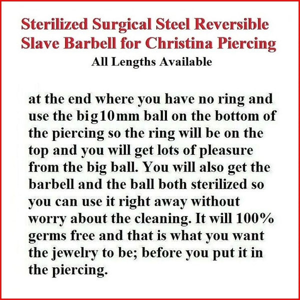 Surgical Steel Reversible SLAVE CHRISTINA 14g Barbell w Heaviest Ball.