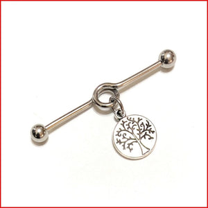 Surgical Steel Hand Crafted Tree of Life Industrial Barbell.