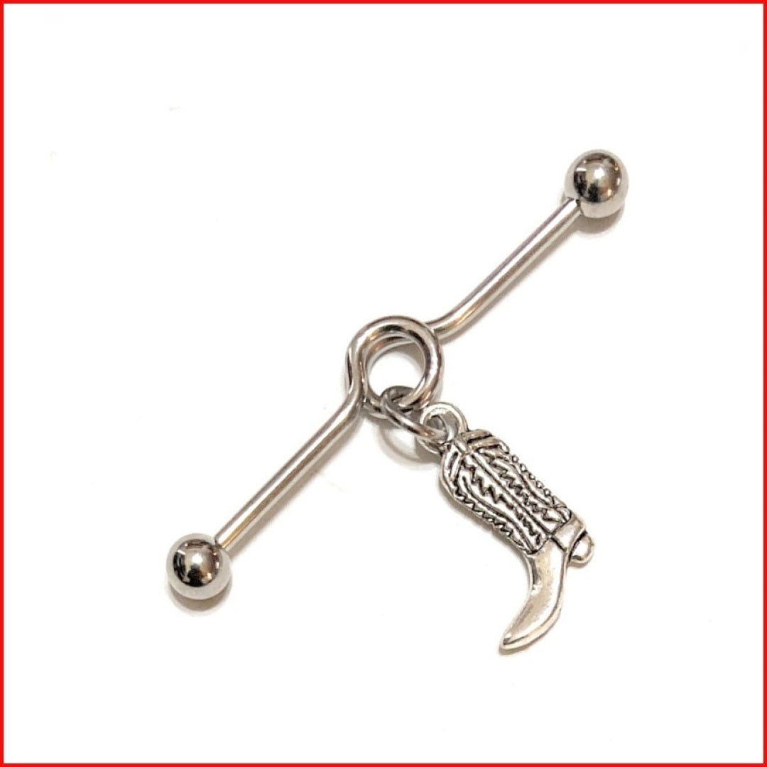 Surgical Steel Hand Crafted Cowboy Boot Industrial Barbell.