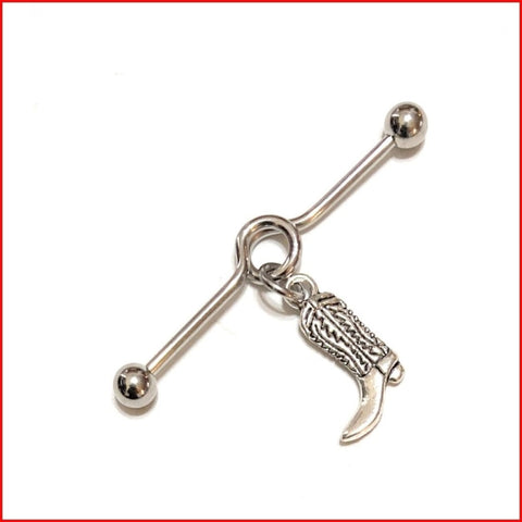 Surgical Steel Hand Crafted Cowboy Boot Industrial Barbell.