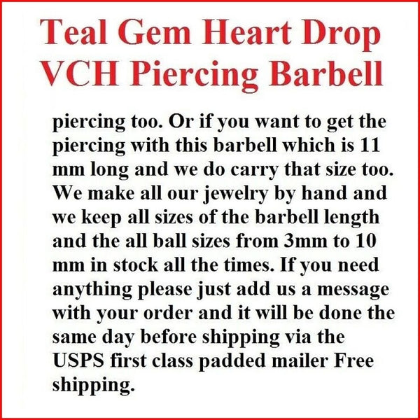 TEAL GEM HEART DANGLE VCH Barbell with Heavy Ball for EXTRA PRESSURE.