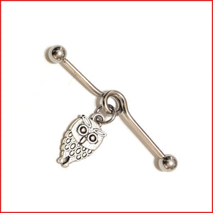 Surgical Steel Hand Crafted Owl Industrial Barbell.