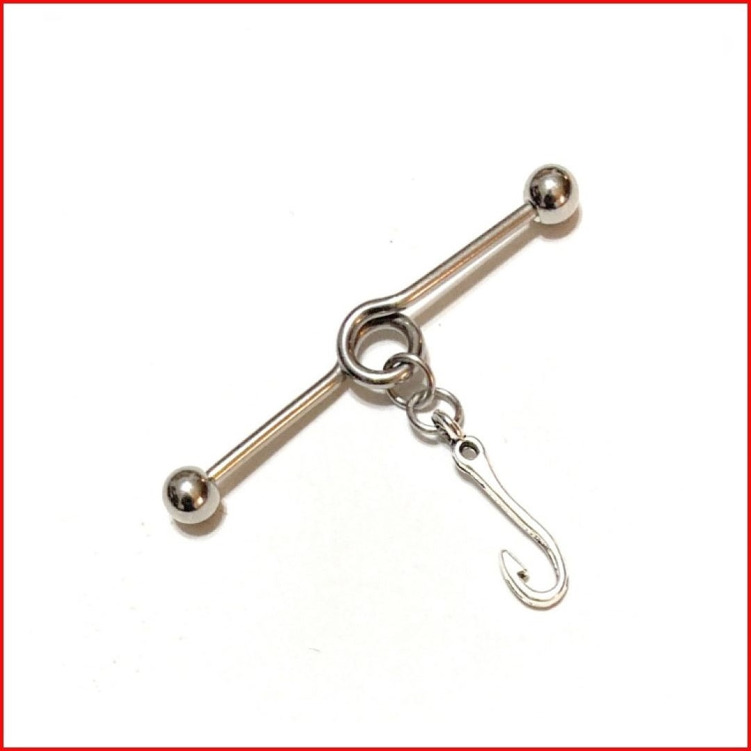 Surgical Steel Hand Crafted Fishhook Industrial Barbell.