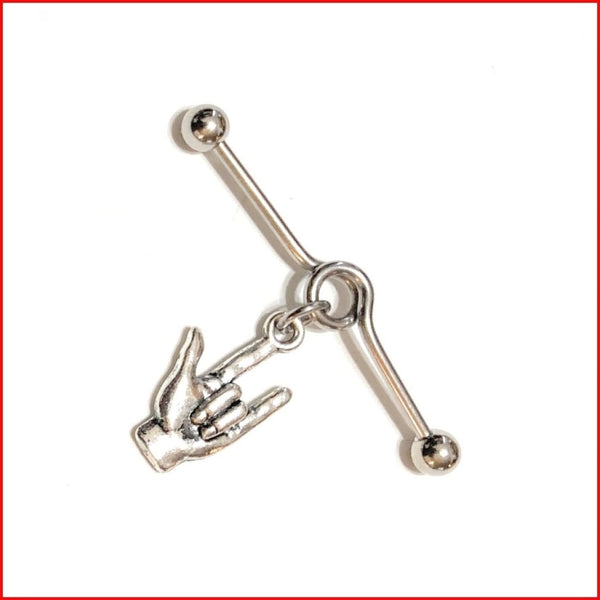 Surgical Steel Hand Crafted I Love You Sign Industrial Barbell.