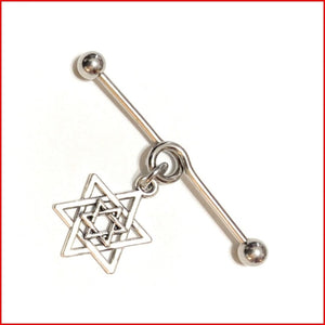 Surgical Steel Hand Crafted Star of David Industrial Barbell.