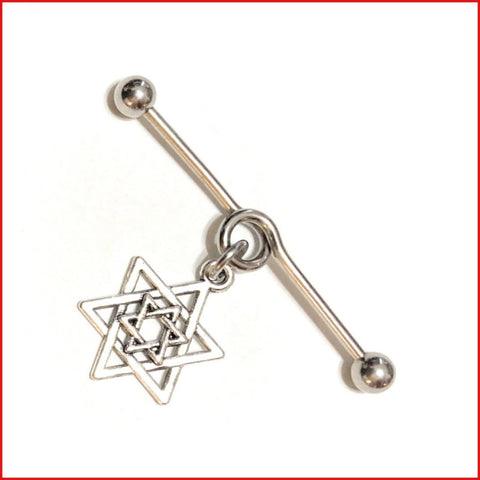 Surgical Steel Hand Crafted Star of David Industrial Barbell.