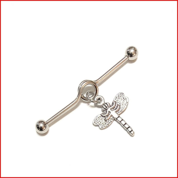 Surgical Steel Hand Crafted Dragonfly01 Industrial Barbell.