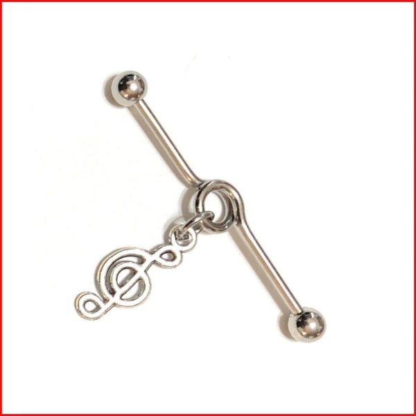 Surgical Steel Hand Crafted Music Note Industrial Barbell.