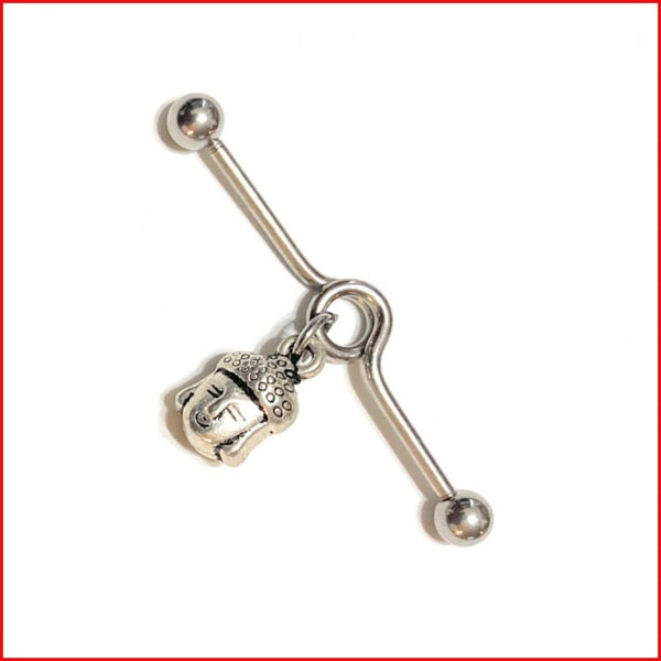 Surgical Steel Hand Crafted Buddha Head Industrial Barbell.