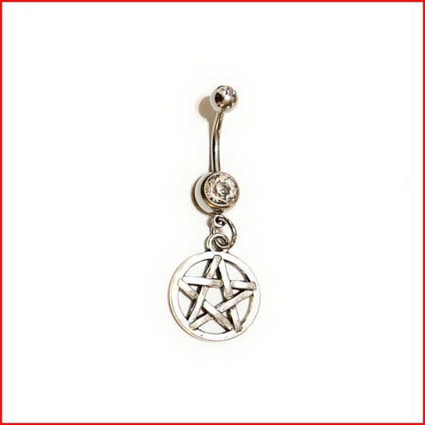 Surgical Steel Hand Crafted Pentagram Navel Barbell.