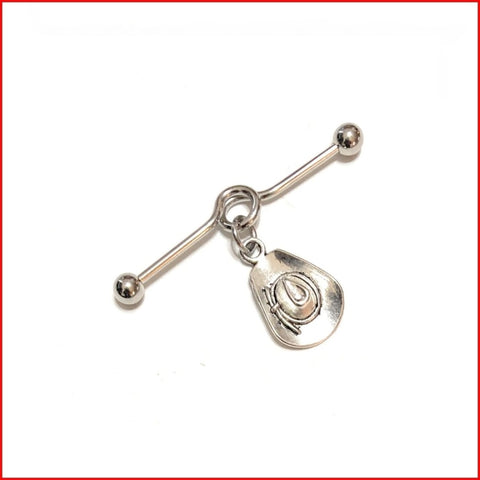 Surgical Steel Hand Crafted Cowboy Hat Industrial Barbell.