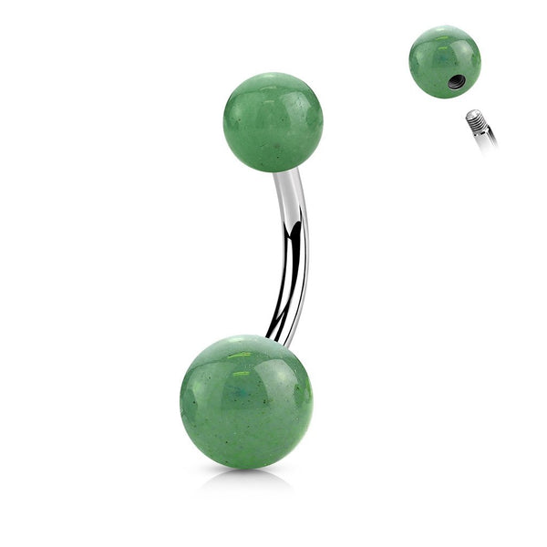 Surgical Steel Natural Green JADE Stone 14g VCH Barbell.