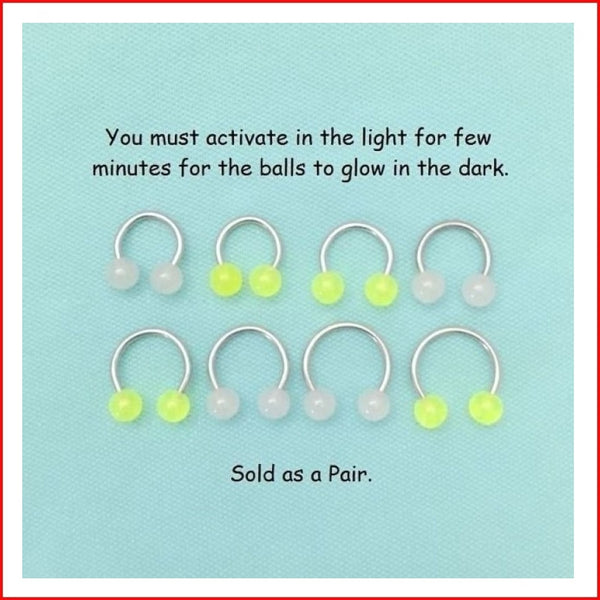 Surgical Steel Glow in The Dark Horseshoes for Horizontal Hood Piercing.