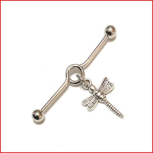 Surgical Steel Hand Crafted Dragonfly 02 Industrial Barbell.