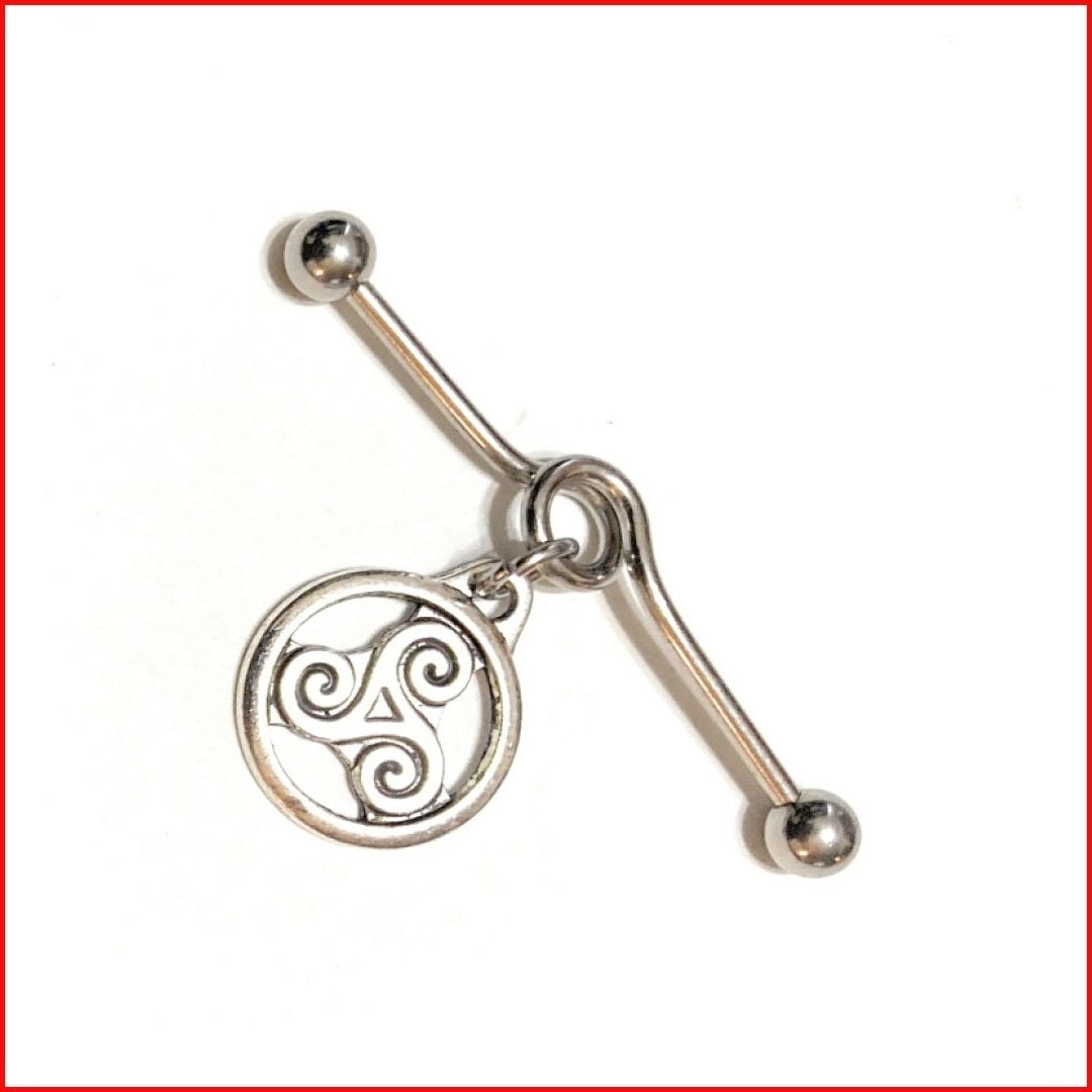 Surgical Steel Hand Crafted Triskelion Industrial Barbell.