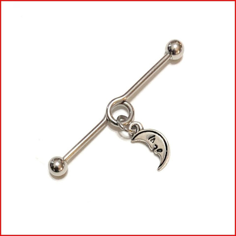 Surgical Steel Hand Crafted Little Moon Industrial Barbell.