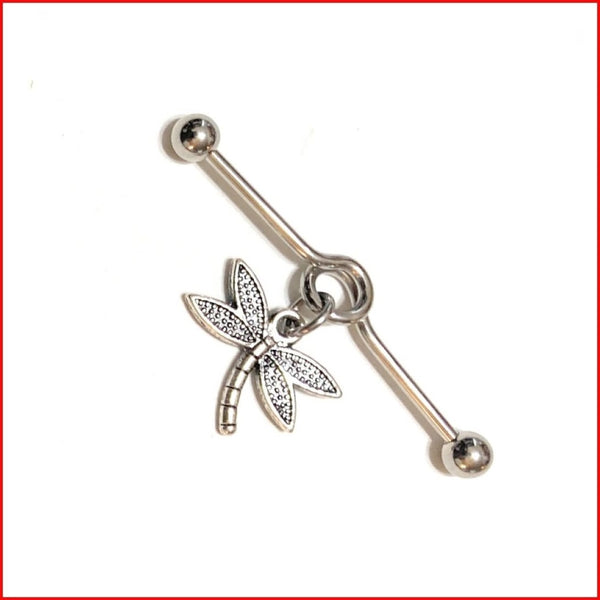 Surgical Steel Hand Crafted Dragonfly 03 Industrial Barbell.