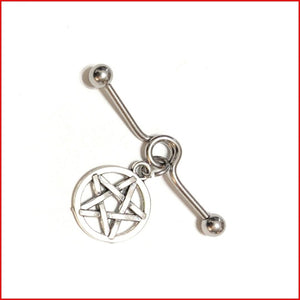 Surgical Steel Hand Crafted Pentagram Industrial Barbell.