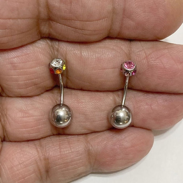 Surgical Steel THIN 16g Multiple Gem Top with Big Bottom Ball.