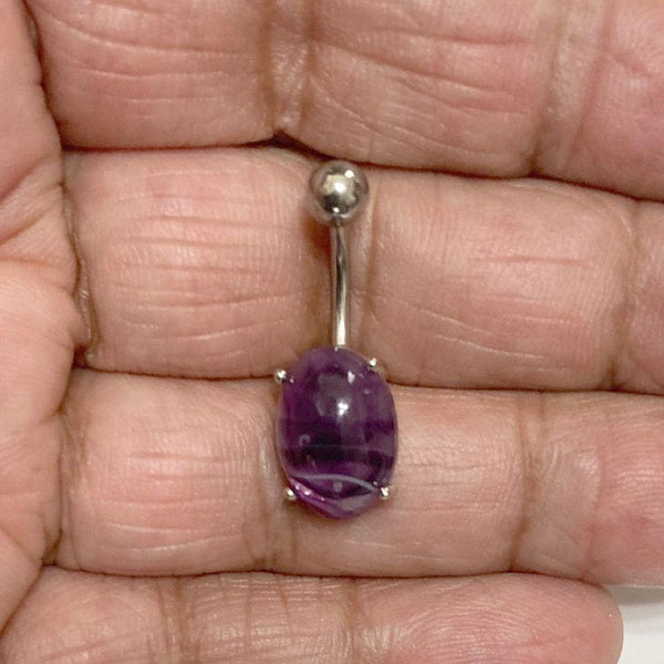 Surgical Steel Prong Set Oval Amethyst Stone 14g VCH Barbell.