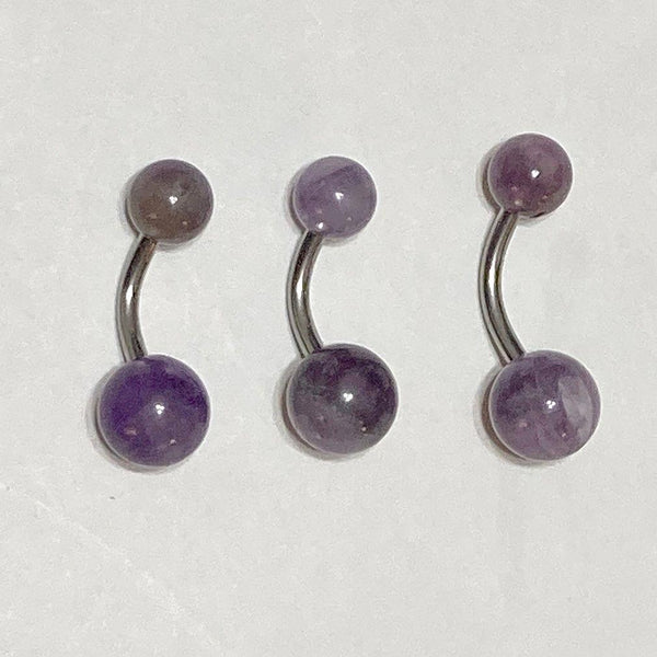 Surgical Steel Natural AMETHYST Stone 14g VCH Barbell.