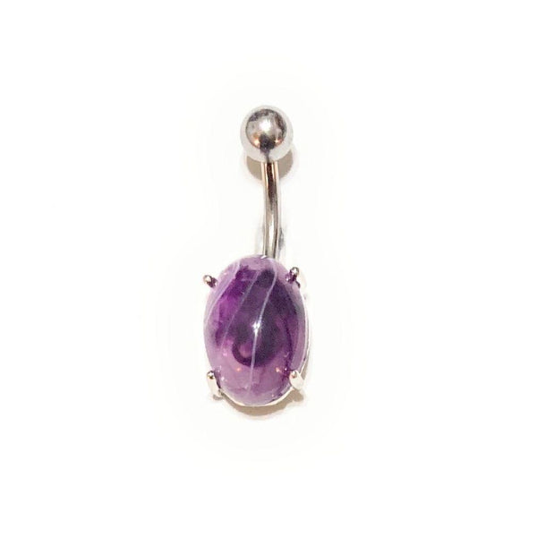 Surgical Steel Prong Set Oval Amethyst Stone 14g VCH Barbell.