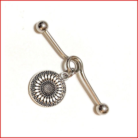 Surgical Steel Hand Crafted Daisy Industrial Barbell.