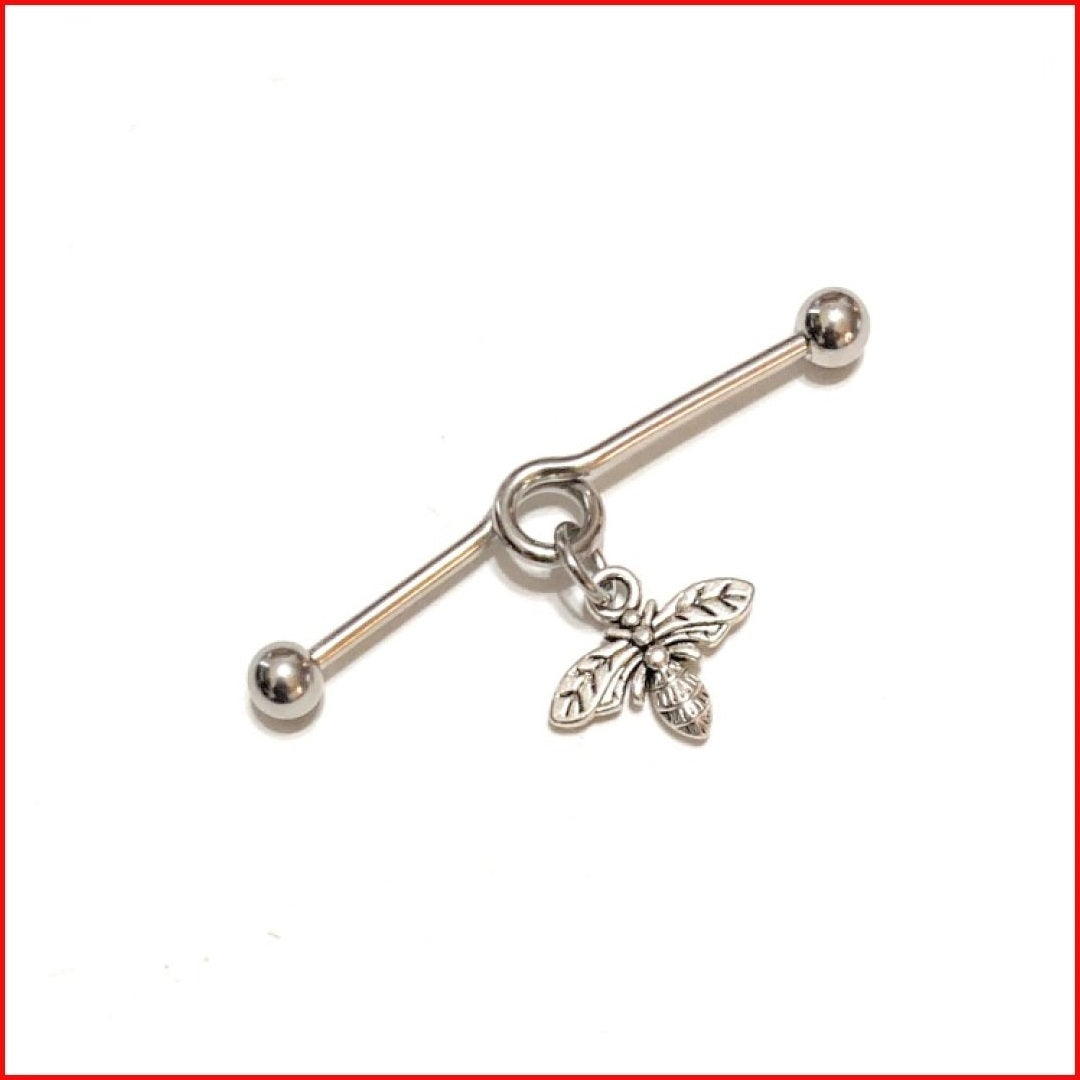 Surgical Steel Hand Crafted Fly Industrial Barbell.