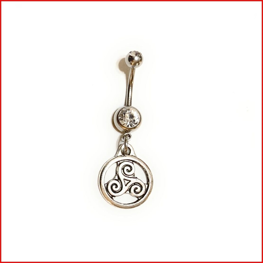 Surgical Steel Hand Crafted Triskelion Navel Barbell.