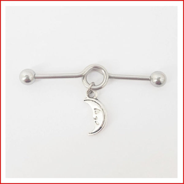 Surgical Steel Hand Crafted Moon Industrial Barbell.