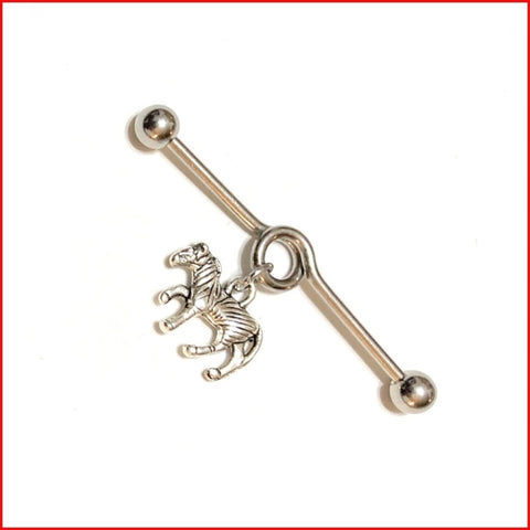 Surgical Steel Hand Crafted Zebra Industrial Barbell.