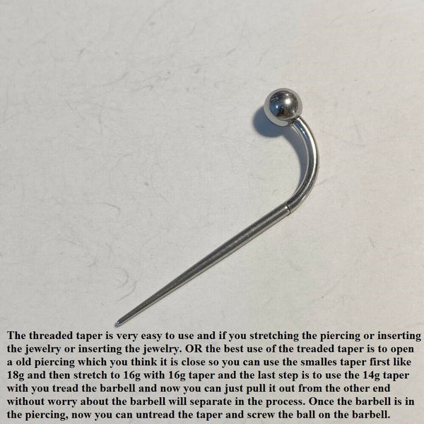 Surgical Steel Body Piercing Stretching THREADED TAPER.