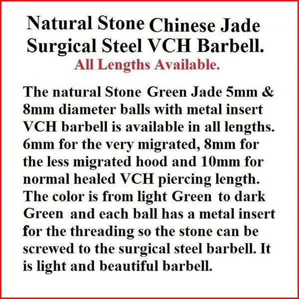 Surgical Steel Natural Green JADE Stone 14g VCH Barbell.