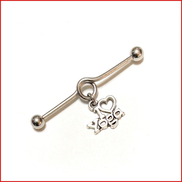 Surgical Steel Hand Crafted I Love Yoga Industrial Barbell.