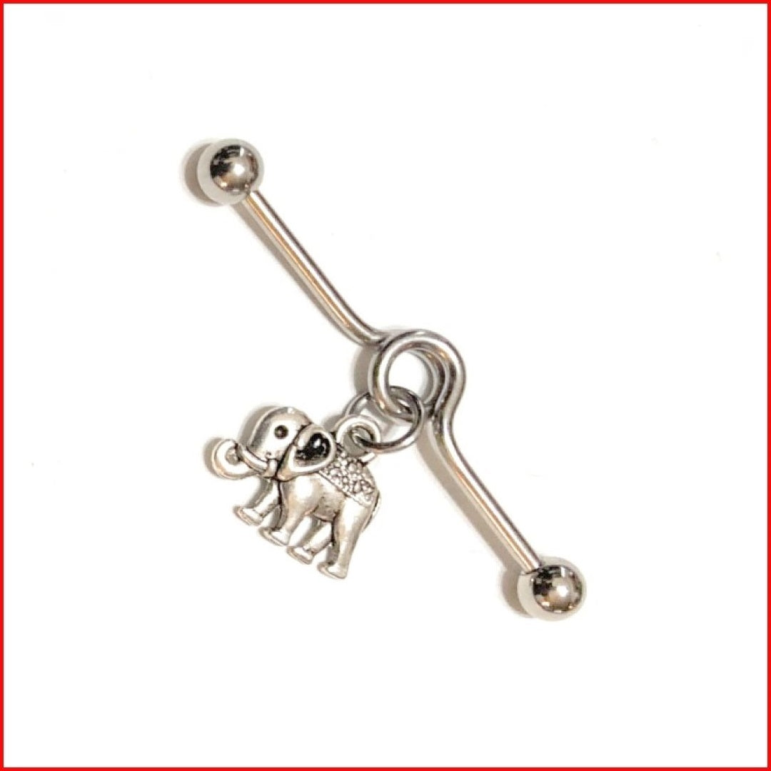 Surgical Steel Hand Crafted Mini Elephant Industrial Barbell.