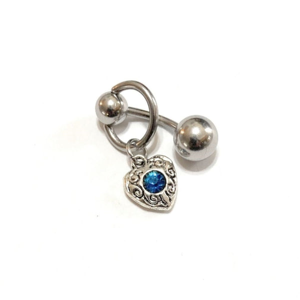 TEAL GEM HEART DANGLE VCH Barbell with Heavy Ball for EXTRA PRESSURE.