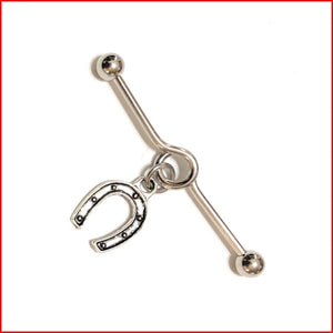 Surgical Steel Hand Crafted Good Luck Horseshoe Industrial Barbell.