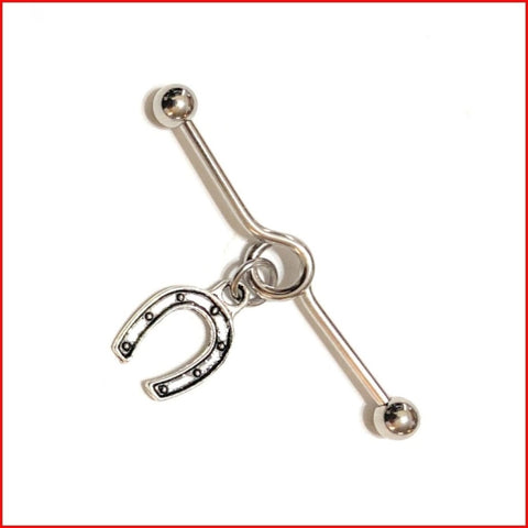 Surgical Steel Hand Crafted Good Luck Horseshoe Industrial Barbell.