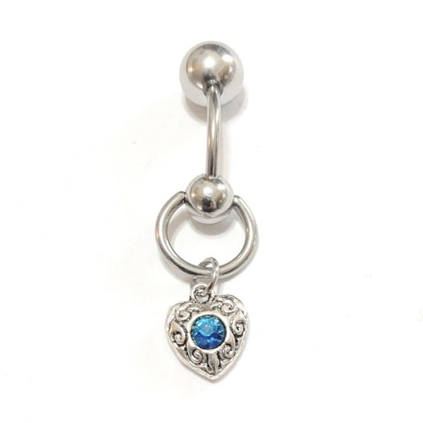 TEAL GEM HEART DANGLE VCH Barbell with Heavy Ball for EXTRA PRESSURE.