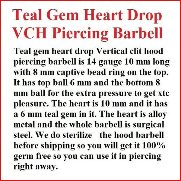 TEAL GEM HEART DANGLE VCH Barbell with Heavy Ball for EXTRA PRESSURE.