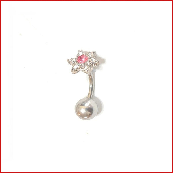 Gems Star Flower Top Heavy Bottom Ball Surgical Steel VCH Barbell.